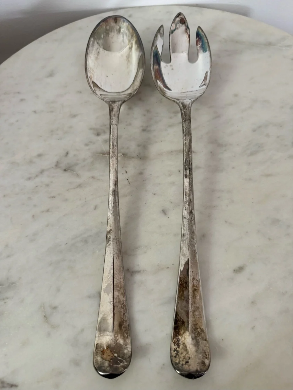 Large Silver Serving Spoon Size 13” Long Set 2Pc Antique Vintage
